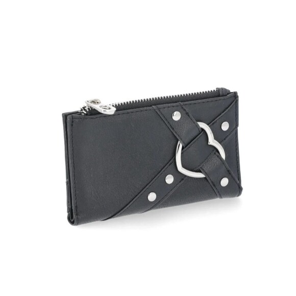 NWT No Boundaries Black Goth Grunge Heart Chrome Snap Wallet Card Cash Holder - Picture 1 of 4